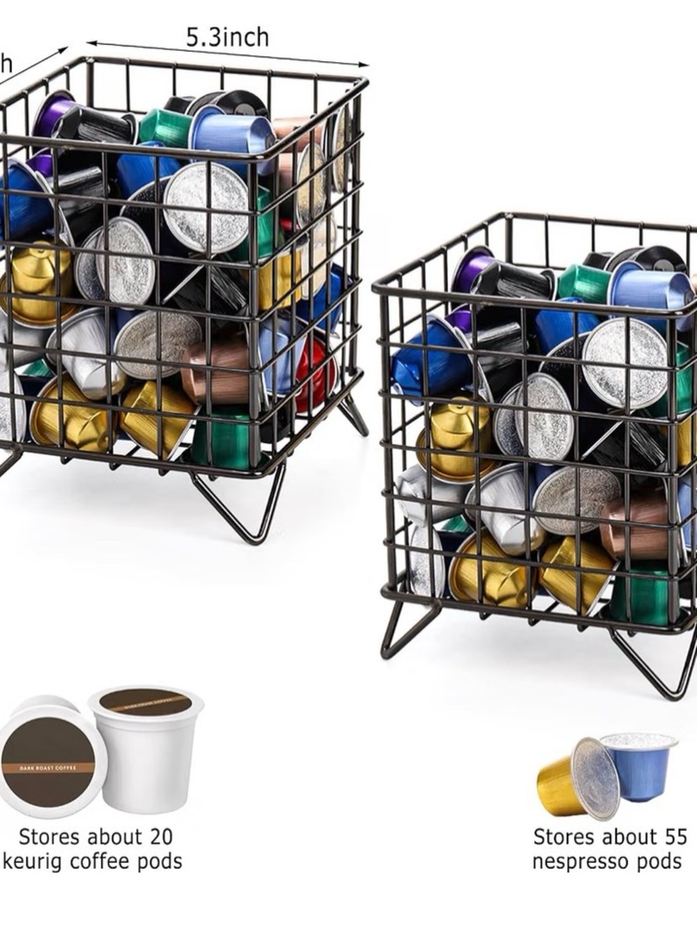 Metal Coffee Pod Holder Basket - Black